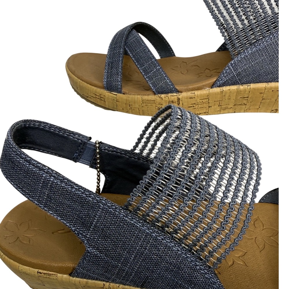 Skechers Brie Dawdle Sandals Womens 10 Navy Textile Wedge Stretch Strappy Luxe - Picture 3 of 11